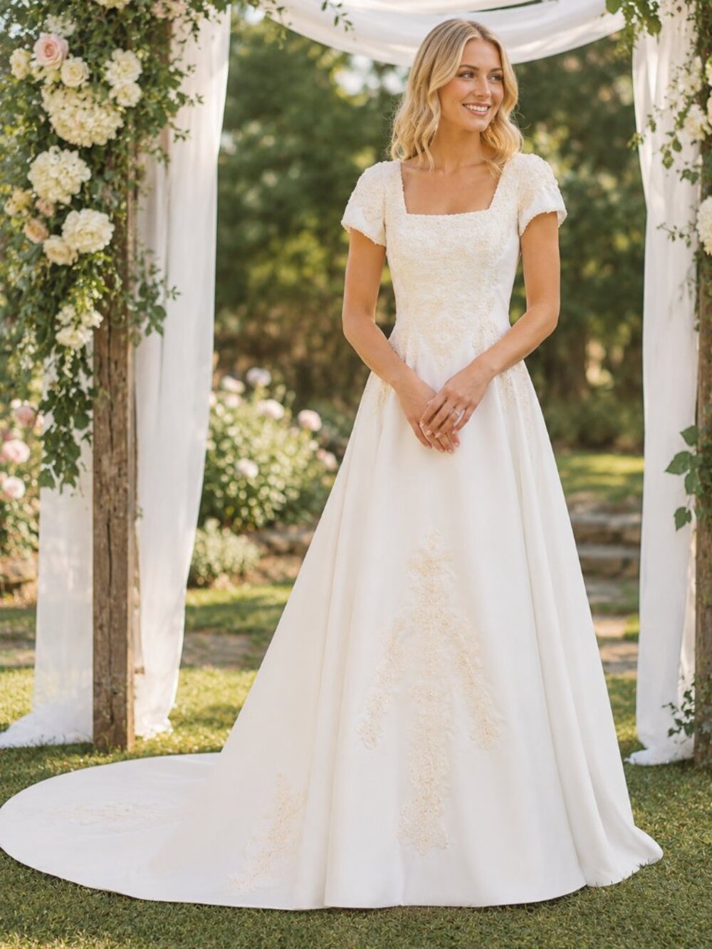 Exquisite Long Train Bead Embellished Wed Gown Professionally Preserved Size 10